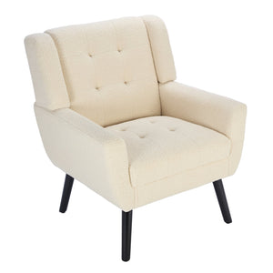 English Elm Modern Pu Leather Ergonomic Accent Chair with Padded Arms and Matte Black Legs White W676P172468