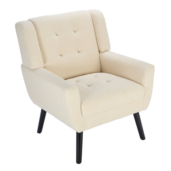 English Elm Modern Pu Leather Ergonomic Accent Chair with Padded Arms and Matte Black Legs White W676P172468