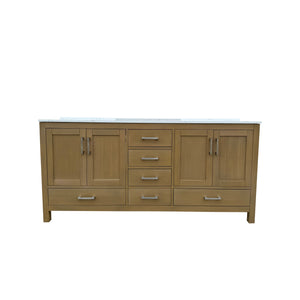English Elm 72" Oak Double Basin Bathroom Vanity with Soft Close Drawers and Carrara Top T3785P442239