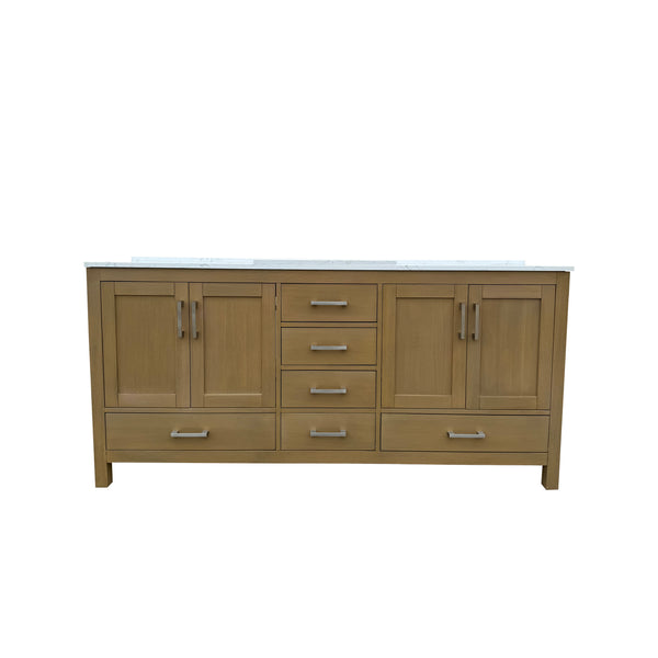 English Elm 72" Oak Double Basin Bathroom Vanity with Soft Close Drawers and Carrara Top T3785P442239