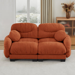 English Elm Pleated Chenille Two Seater Modular Sofa with Curved Armrests and Ergonomic Foam Cushions Orange W5656S00064