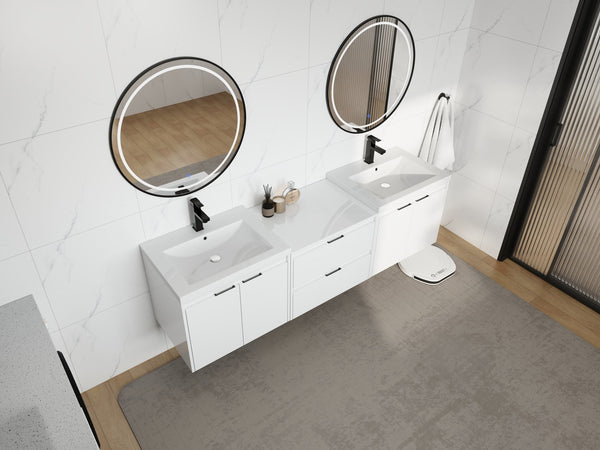 English Elm 72" Float Mount Double Sink Bathroom Vanity Glossy White Plywood Soft Close W999S00536
