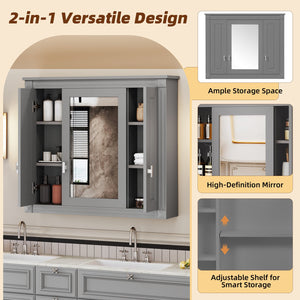 English Elm Bathroom Wall Cabinet Mirrored Mdf Three Door Over Toilet Gray Storage Unit N710P252503E