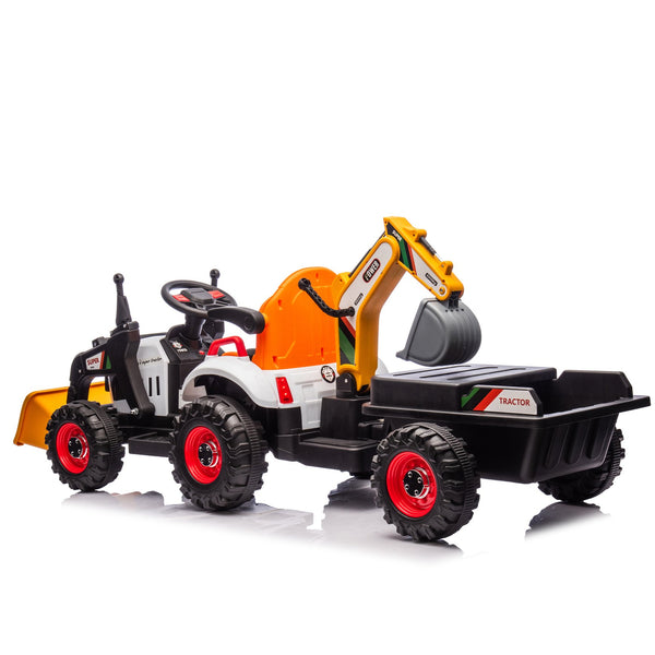 English Elm 24v Kids Electric Ride on Construction Tractor Swivel Seat Remote Control Toy W1578P294833