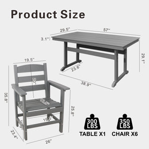 English Elm 7 Piece Hdpe Patio Outdoor Furniture Set For 6 - Stylish, Weather-Resistant Dining Table & Chairs W2681S00008