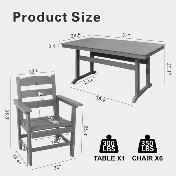 English Elm 7 Piece Hdpe Patio Outdoor Furniture Set For 6 - Stylish, Weather-Resistant Dining Table & Chairs W2681S00008