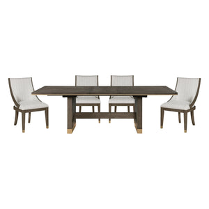 English Elm Modern Griffin 5pc Brown Finish Dining Set with Extendable Sunburst Oak Table, Gold Accent Chairs B011S01462