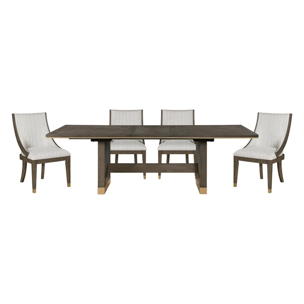 English Elm Modern Griffin 5pc Brown Finish Dining Set with Extendable Sunburst Oak Table, Gold Accent Chairs B011S01462