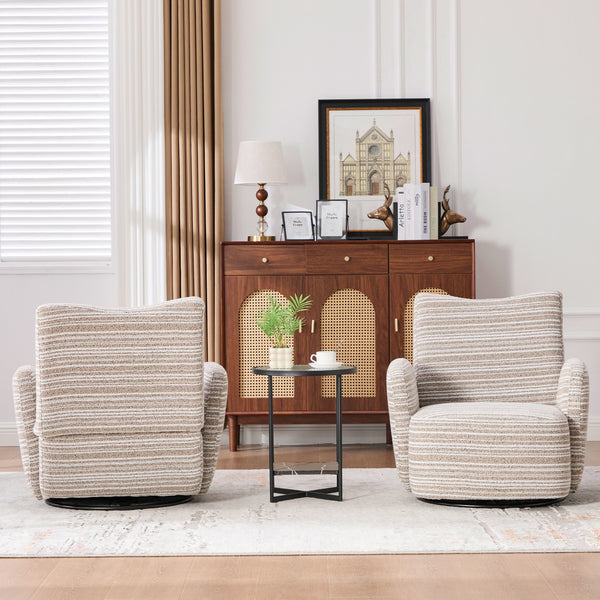 English Elm Modern Boucle 360° Swivel Leisure Chair with High‑Resilience Sponge, Supportive Curve, 550lb Capacity khaki W395P355481
