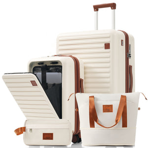 English Elm 4-piece Hard Shell Luggage Set with Usb Ports Tsa Lock and Front Access Carry-on Ivory N726P268997O