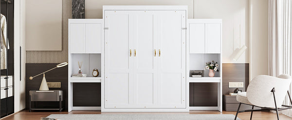 English Elm Queen Size Murphy Bed With Integrated Desk, Vanity & Storage Cabinets For Versatile Living Spaces N820S10057K-GIGA