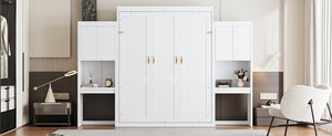 English Elm Queen Wall Bed with Integrated Desk Vanity and Cabinet Storage for Studio Rooms White N820S10057K-1