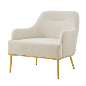 English Elm Modern Chenille Armchair with Curved Back Gold Legs Plush Accent Seat for Any Room Beige N763P360684A
