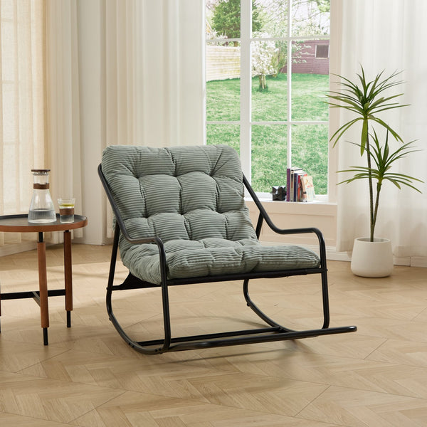 English Elm Outdoor Rocking Chair Steel Frame with Corduroy Cushion for Patio Bedroom Reading W640P443545