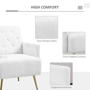 English Elm HOMCOM Sherpa Accent Chair with Tufted Diamond Stitching, Gold Steel Legs, Plush Berber Fleece Comfort W2225P173964