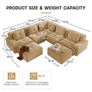 English Elm Modular Corduroy Sectional Sofa V Shaped 5 Seat Living Room Couch with Ottoman Camel W714S01589
