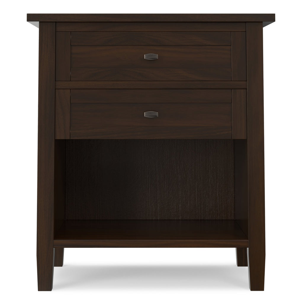 English Elm Warm Shaker Solid Pine Nightstand Two Drawer Open Shelf Farmhouse Bedside Storage B136P420752