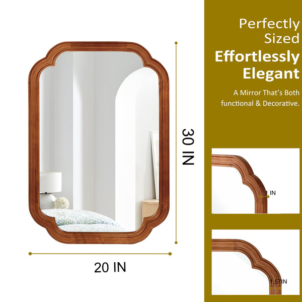 English Elm Yellowish Solid Wood 20"x30" Rounded Corner Decorative Mirror with Rustic Grain, Tempered Glass Finish W2203P389107