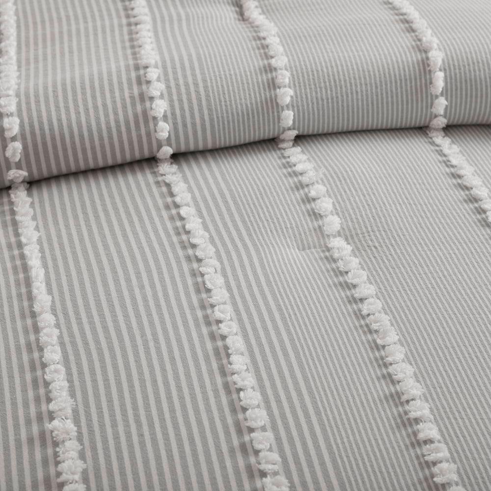 English Elm 3- Piece King Cotton Yarn Dyed Stripe Jacquard Pompom Comforter Set Oeko-tex Certified Grey B035P482891
