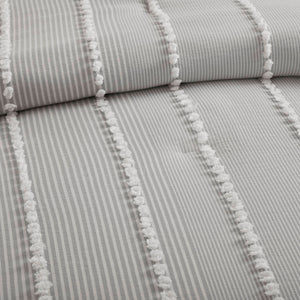 English Elm 3- Piece King Cotton Yarn Dyed Stripe Jacquard Pompom Comforter Set Oeko-tex Certified Grey B035P482891