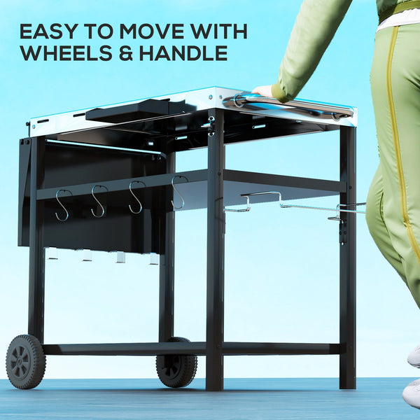 English Elm Outsunny Rolling Grill Cart Stainless Steel Patio Prep Station with Three Shelves W2225P485560