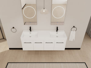 English Elm 60 Inch Wall-Mounted Bathroom Vanity With Double Resin Sink, Modern Design For Space-Saving Style W999S00252