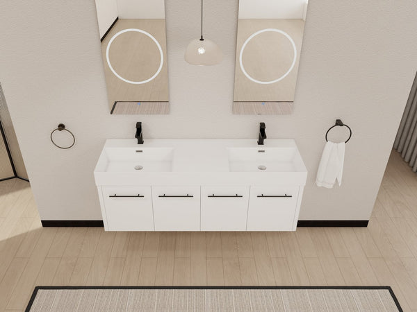 English Elm 60 Inch Wall-Mounted Bathroom Vanity With Double Resin Sink, Modern Design For Space-Saving Style W999S00252