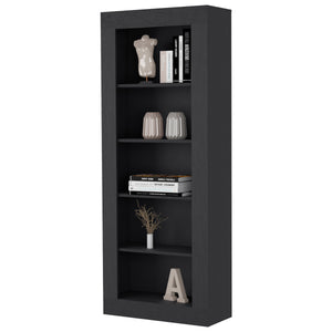 English Elm Melbourne 70.3" Black Bookcase with 5 Deep Open Shelves, Ergonomic Particle Board Storage Unit B128S00172