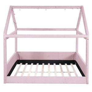 English Elm Full Size Upholstered House Daybed With Led Lights – Cozy Pink Retreat For Kids & Guests N7500001335H