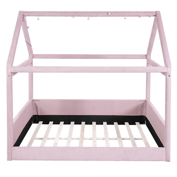 English Elm Full Size Upholstered House Daybed With Led Lights – Cozy Pink Retreat For Kids & Guests N7500001335H