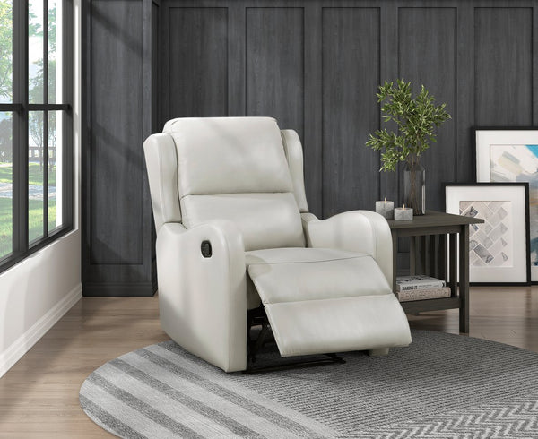 English Elm Taupe Reclining Chair with Taupe Faux Leather Upholstery, Pull-Tab Recliner, Solid Wood Frame, Comfortable Living Room Accent B011P294678