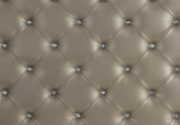 English Elm Silver Frame Queen Bed Crystal Button Tufted Headboard with Mirror Accent Glam B011S02485