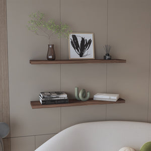 English Elm Ecco 47" Floating Shelves Set of 2 Walnut – Modern Matte Finish, Hidden Brackets, Sturdy Storage Display B200P239119