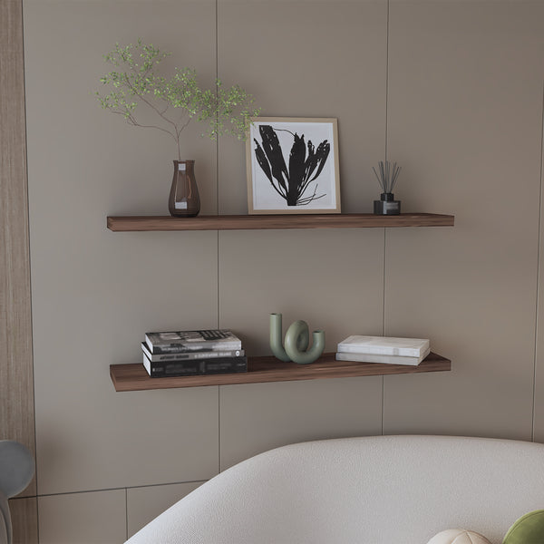 English Elm Ecco 47" Floating Shelves Set of 2 Walnut – Modern Matte Finish, Hidden Brackets, Sturdy Storage Display B200P239119