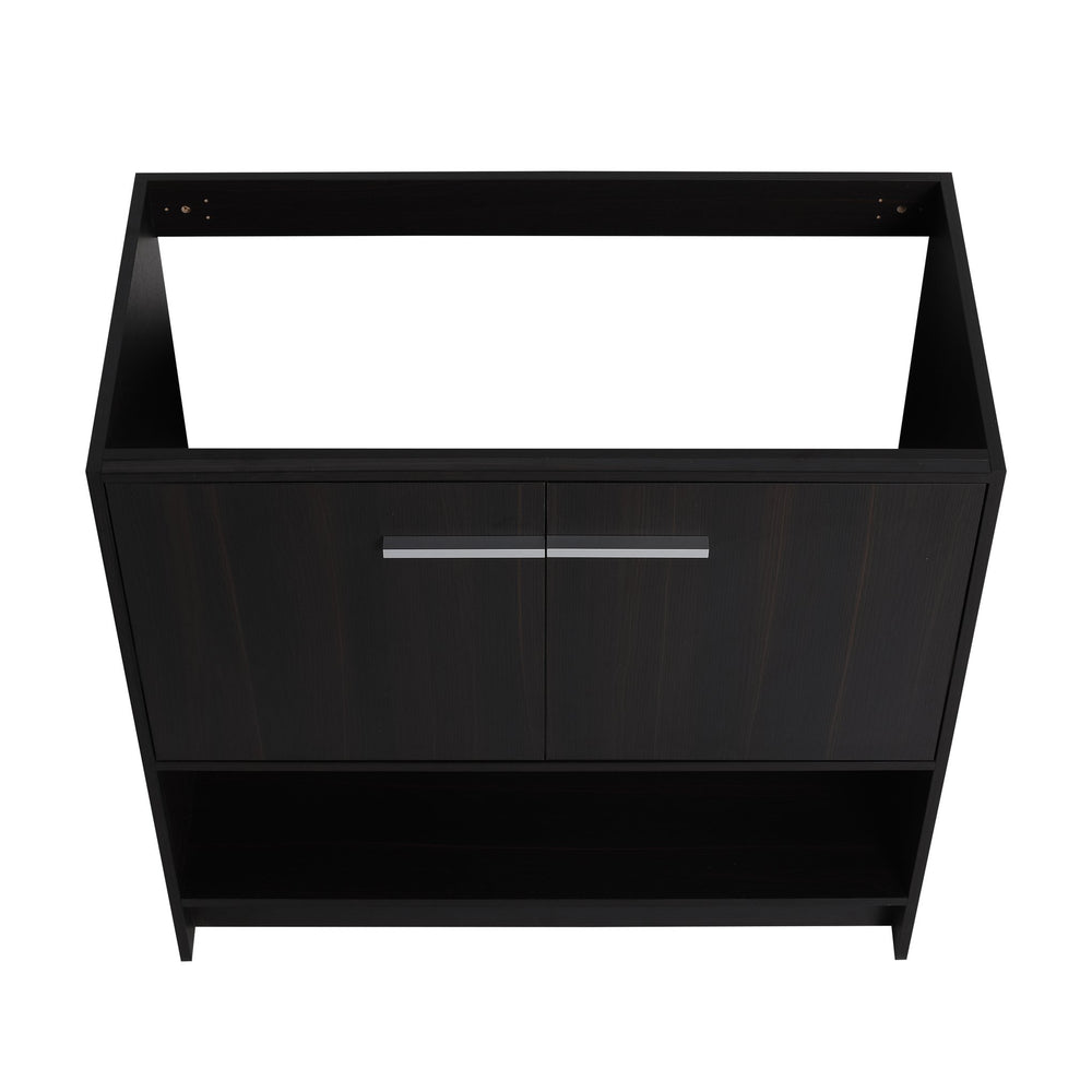 English Elm 36" Freestanding Bathroom Vanity with 2 Doors and Open Shelf, Modern Ergonomic Plywood Cabinet Dark Oak W1972P268401