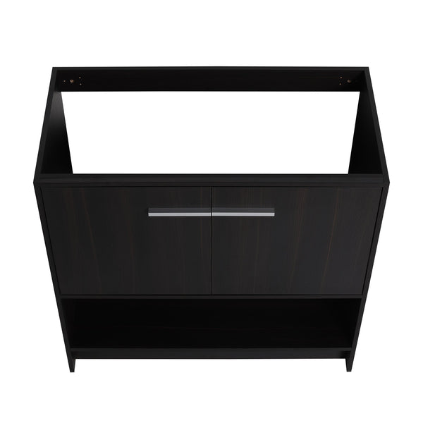 English Elm 36" Freestanding Bathroom Vanity with 2 Doors and Open Shelf, Modern Ergonomic Plywood Cabinet Dark Oak W1972P268401