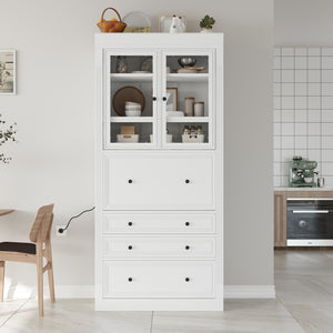 English Elm Topmax Shaker Pantry Cabinet with Drawers Power Outlet and Glass Doors SP000094AAK