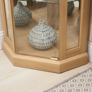English Elm Corner Curio Cabinet Lighted Glass Display Case with Mirrored Back for Living Room Light Oak W2275P194430