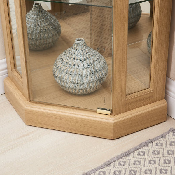English Elm Corner Curio Cabinet Lighted Glass Display Case with Mirrored Back for Living Room Light Oak W2275P194430