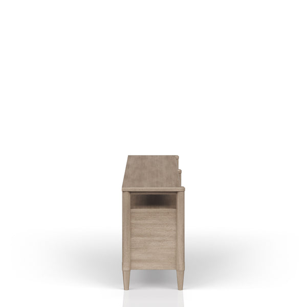 English Elm 72" Entertainment Console Sand Finish - Solid Wood + MDF, Power Ready, 4 Cabinets, Transitional Design B2699P226094