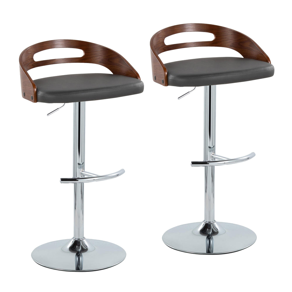 English Elm Adjustable Swivel Barstools with Chrome Base Walnut Accents and Grey Faux Leather Set of 2 B202S02167
