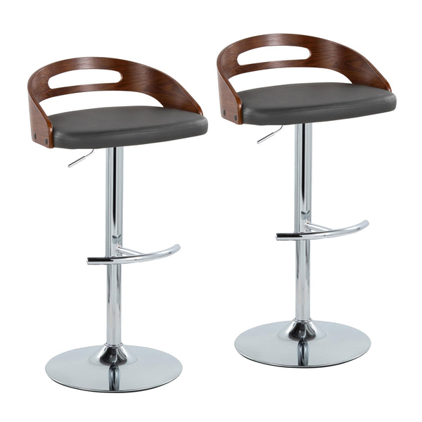 English Elm Adjustable Swivel Barstools with Chrome Base Walnut Accents and Grey Faux Leather Set of 2 B202S02167