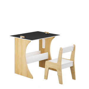English Elm Kids Multifunctional Table Set with Chair, Convertible MDF Top for Study Drawing Play, White Natural Finish W808P293817