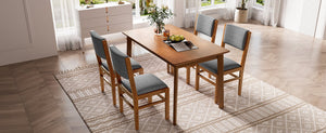 English Elm 5-Piece Counter Height Dining Set with Faux Marble Top and Upholstered Seats, Mid-Century Pub Charm Brown+Gray N752S000017D