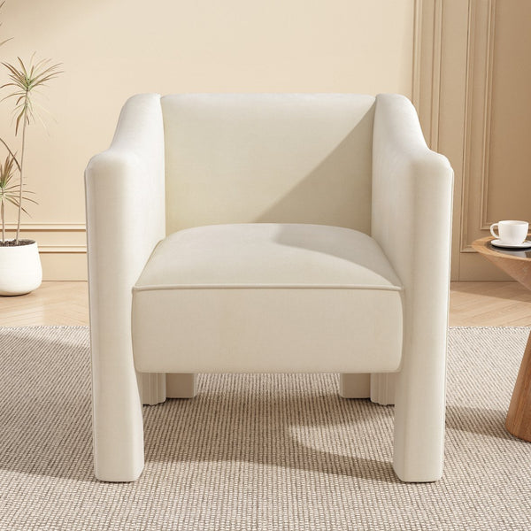 English Elm Modern Barrel Accent Chair Chenille Upholstered Wraparound Armchair for Any Room Beige N763P336531A