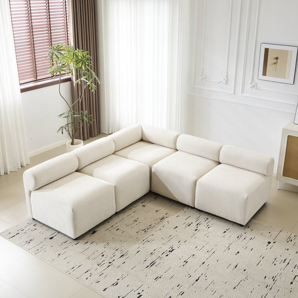 English Elm Christopher Knight Home® - Evelyn 5-Piece V-Shaped Modular Sectional Sofa In Soft Beige Chenille - Modern Comfort & Flexibility! N773IS00024B