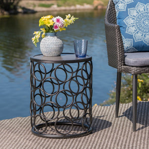 Christopher Knight Home® - Noble House - Elm Outdoor 16 Inch Grey Finish Ceramic Tile Side Table