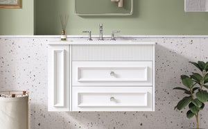 English Elm 30'' Wall Mounted Bathroom Vanity with Ceramic Sink, Floating MDF Cabinet, Soft-Close Drawers & Ample Storage White N710P334915K