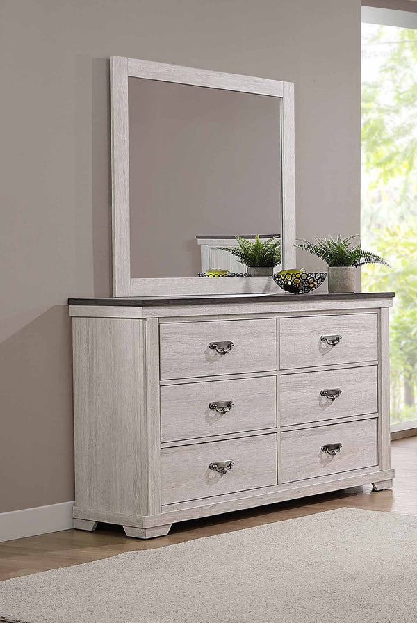English Elm 1pc Six Drawer Dresser 59" Farmhouse Gray White Finish Rustic Solid Wood Bedroom Storage Chest B011P234275