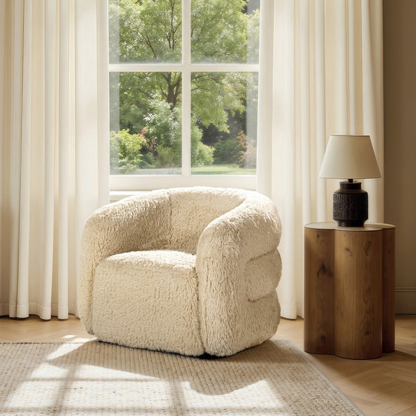 English Elm Becker Solid Oak Genuine Sheepskin Accent Armchair Rustic Farmhouse Living Room B2719P277873
